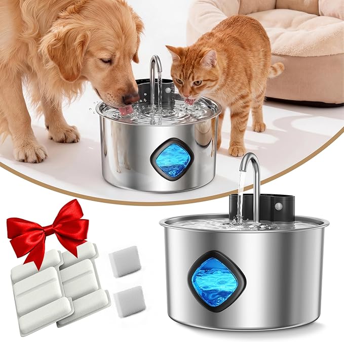 Cat Water Fountain Filter Replacement 12-Pack (8 Carbon Filters + 4 Pump Sponges) Compatible with 2.2L/3L/3.2L/3.5L Stainless Steel Pet Fountains