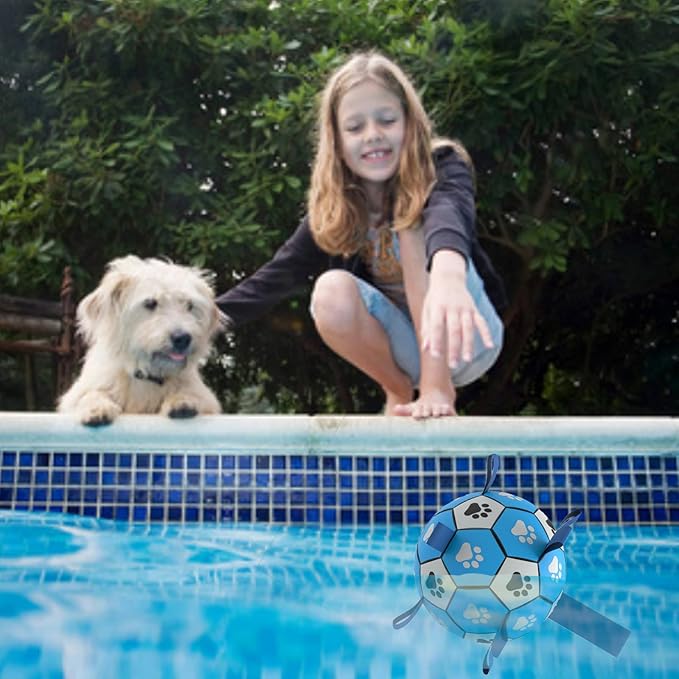 Dog Soccer Ball, Interactive Toys for Tug of War, Puppy Birthday Gifts, Tug Toy, Water Toy, Durable Balls for Small & Medium Size(6 inch-Blue)