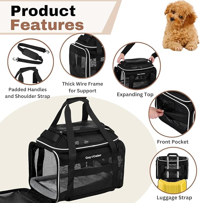Airline Approved Top-Expanding Pet Carrier on Wheels- Rolling Carrier- Designed for Dogs & Cats- Extra Spacious Soft Lined Carrier! 18x11x11 (Original Mesh Sides)