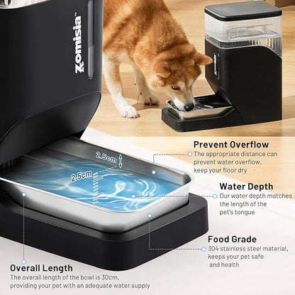 ZOMISIA Gravity Cat Water Dispenser 6L with Stainless Steel Bowl, Automatic Water Bowl Dispenser for Cats, 1.6 Gallon Pet Waterer 100% BPA Free, White
