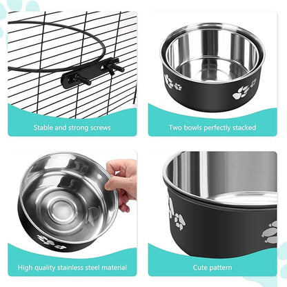 Kennel Water Bowl, Stainless Steel Dog Crate Water Bowl No Spill, 2 Pack Hanging Dog Bowls for Kennel Cage,Metal Pet Food Feeder for Dogs Cats