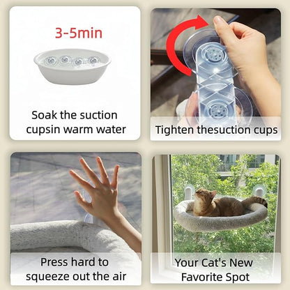 Cat Window Perch with Suction Cups- Cordless,Ultra Soft Machine Washable Bed with 4-Sided Bolster, Strong Hold for Large Cats up to 40lbs Window Hammock for Large Cats and Kittens(Gery,M)