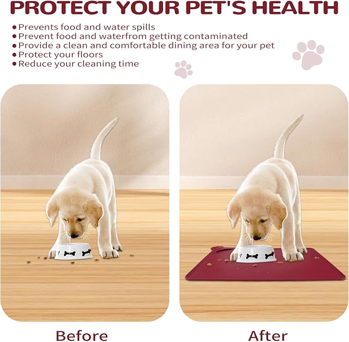 Waterproof Pet Feeding Mats with High Lips - Multiple Size and Colors, Silicone Mat, Nonslip Pet Food Mat for Dogs, Cats with Prevent Water goes Down (Vulkanrot)