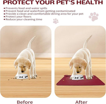 Waterproof Pet Feeding Mats with High Lips - Multiple Size and Colors, Silicone Mat, Nonslip Pet Food Mat for Dogs, Cats with Prevent Water goes Down (Vulkanrot)