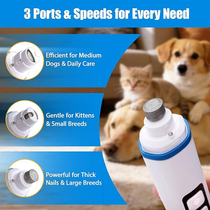 2026 Upgraded Dog Nail Grinder Quiet with LED Light & Low Noise - 3-Speed, 3-Port Professional Dog Nail Trimmer Dogs & Cats, Cordless & Rechargeable