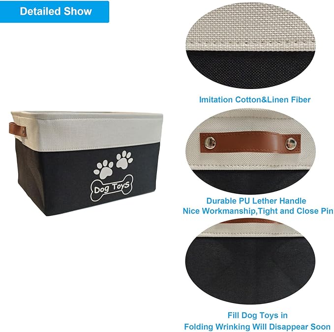 Large Dog Toy Basket Collapsible Dog Toy Box Shape Keeping Rectangle Dog Toy Bin for Pet Toys, Accessories