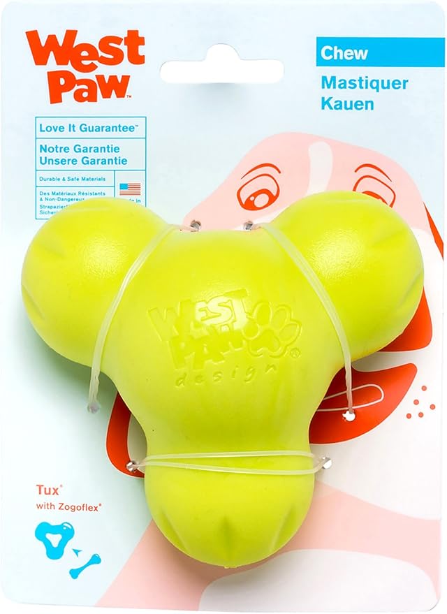 WEST PAW Zogoflex Tux Treat Dispensing Dog Chew Toy – Interactive Chewing Toy for Dogs – Dog Games for Aggressive Chewers, Fetch, Catch – Holds Kibble, Treats, Large 5", Granny Smith