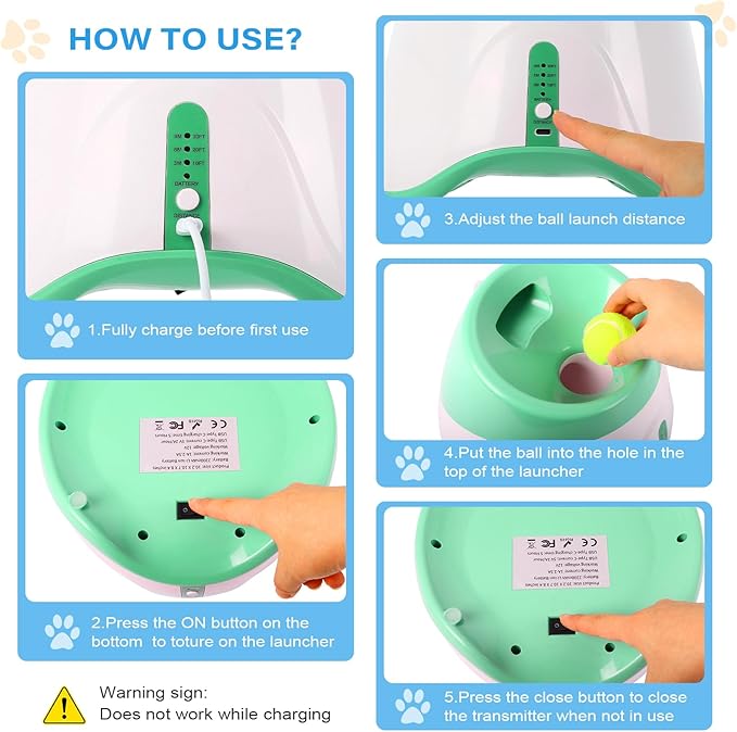 FAHKNS Automatic Dog Ball Launcher for Small Dogs, Indoor/Outdoor Interactive Dog Toy,USB Rechargeable Ball Thrower,10-30 Ft,Includes 15 Mini Tennis Balls,Green