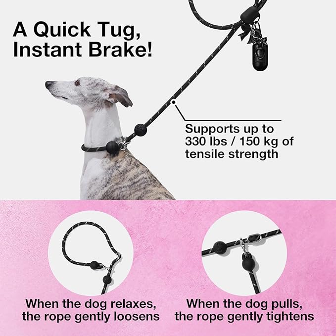 VETRESKA Hands-Free Reflective Dog Leash, 8FT Adjustable Rope Leash for Medium Large Dogs, Waist/Crossbody Slip Lead Leashes for Walking, No Pull Dog Leashes with Bag Dispenser, 2 in 1 Walk Kit (Bow)