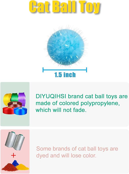 100 Reflective Plush Cat Toys Balls - 10 Assorted Colors (10 Each), Safe Soft for Indoor Kitten & Adult Cats, Fun for Play & Hunting (1.5 in, 100 Balls)