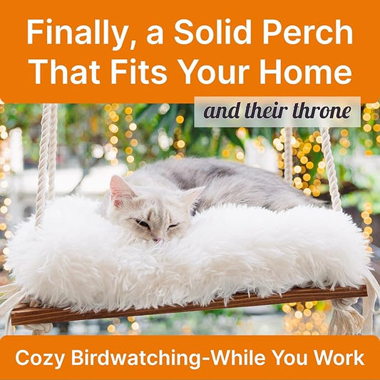 Cat Hammock with Industrial-Grade Suction Cups - Solid Pine Wood Seat, Soft Cushion - 42 lb Capacity