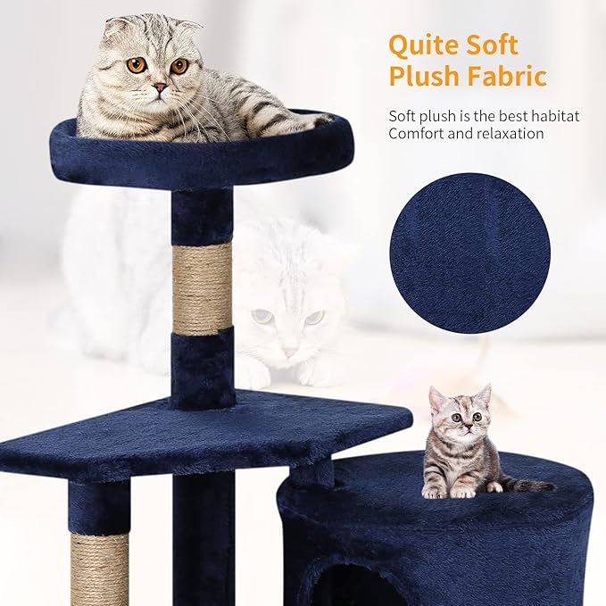 BestPet | 36" Cat Tree Tower | Navy Blue | Sturdy Multi-Level Cat Tree with Plush Condo, Cozy Perch, Sisal Scratching Posts, Hanging Toy and Stable Frame | Easy Assembly | for Kittens & Adult Cats