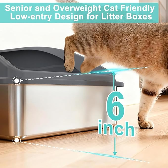 2 Pack Stainless Steel Litter Box | XL Enclosed Cat Litter Boxes with Lid for Big Cats and Multi-Cats | High Sided, Anti-Urine Leakage | Non-Stick Bottom（Dark Gray）