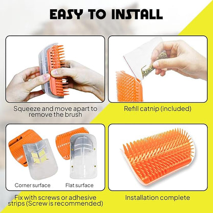 Cat Self Groomer – Wall Corner Grooming Brushes for Cats and Small Pets – Soft Silicone Massage Brush for Shedding Control and Face Rubbing (2 Orange + 2 Gray)