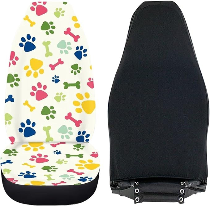 Dreaweet Colorful Dog Paws Print Car Seat Covers Cute Car Accessories for Women,2 Pcs Soft High Bucket Seat Protector for Most Vehicles SUV Trucks