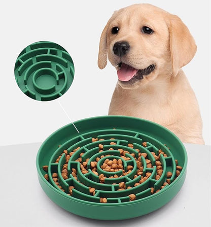 Slow Feeder Dog Bowl, 7.8 x 7.8 inches, Silicone Pet Puzzle Bowl with Suction Base, Foldable (Green)