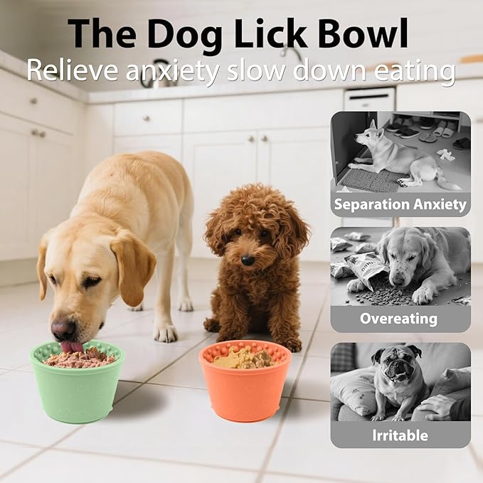 Dog Slow Feeder Lick Bowl - Non-Slip Licking Treat Dispenser for Small Medium Large Dogs, Promotes Anxiety Relief & Prevents Choking, Easy to Clean Feeding Bowl (Green, S)