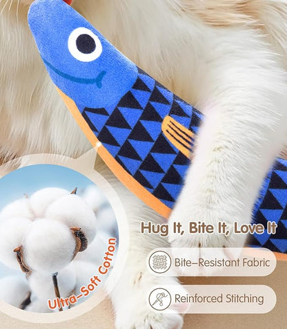 PetBusy Cat Toys with[5000mg A+Natural Catnip &Silvervine] [Baby Grade] Interactive Soft Chew Kicker Cat Toys for Indoor Cats & Kittens, [Crinkle &Bell] Fish Sound Toy, Drives Bored Cat Crazy with Fun
