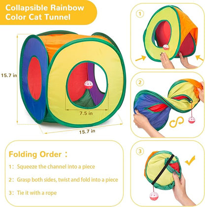 Retro Shaw Cat Toys Pack 33Pcs, Interactive Kitten Toys for Indoor Cats Kitty with Collapsible Play Tunnel Tent, Feather Teaser Wand Bell Balls Springs Mouse Toys for Boredom Relief & Exercise