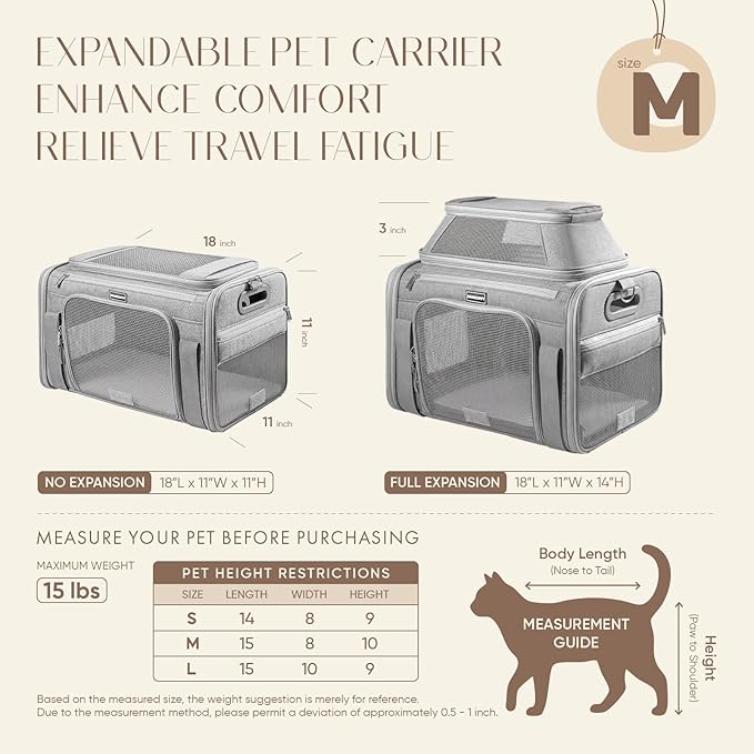 Top-Expandable Pet Carrier with Treat & Pet Window,18x11x11 Inch Delta American United Airline Approved,Soft-Sided Dog Carrier for Small Dogs and Cats,Travel Cat Carrier with Locking Safety Zippers