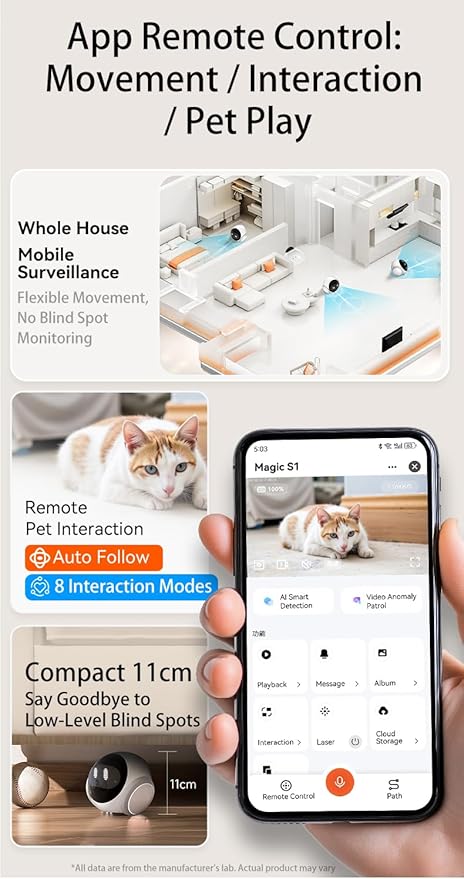 Pet Camera Robot Home Security Camera, 1080P Pet Camera, Movable Home Robot, Custom Facial Expression, Auto-Recharge, Battery-Operated, 2-Way Talk, Night Vision, APP Remote Control for Cats Dogs
