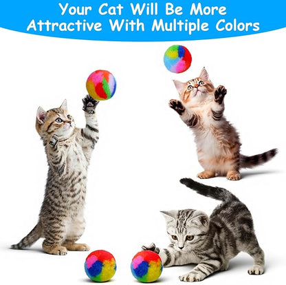 40 Pcs Soft Plush Cat Ball 1.7Inch Rainbow Pom Pom Cat Toy Balls Fuzzy Kitty Chase Yarn Puffs for Pet Interactive Playing Exercising Training Assorted Color Lightweight