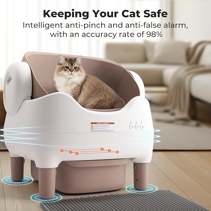 Self Cleaning Cat Litter Box: Automatic Cat Litter Box for Multiple Cats, Large Capacity with App Control, Safety Protection, Open-Top, Includes Waste Bags & Mat