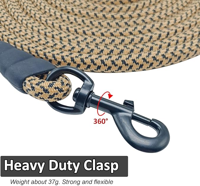 MayPaw 20ft Rope Dog Leash 1/2 inch Thick, 6/8/10/15/20FT Long Dog Lead Nylon Pet Leash, Soft Padded Handle Thick Lead Leashes for Large Medium Dogs Walking Training (Brown)