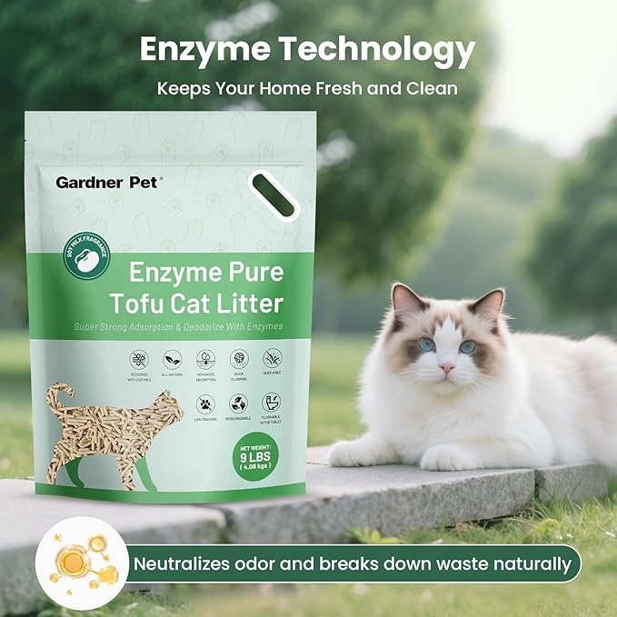 Gardner Pet Tofu Cat Litter, Cat Litter Flushable Clumping Cat Litter, Low Dust, Odor Control, Plant-Based Natural Kitten Litter with Fast Absorption & Low Tracking (9LBS*2)
