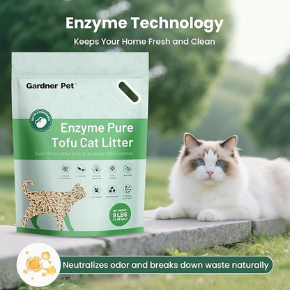 Gardner Pet Tofu Cat Litter, Cat Litter Flushable Clumping Cat Litter, Low Dust, Odor Control, Plant-Based Natural Kitten Litter with Fast Absorption & Low Tracking (9LBS*2)