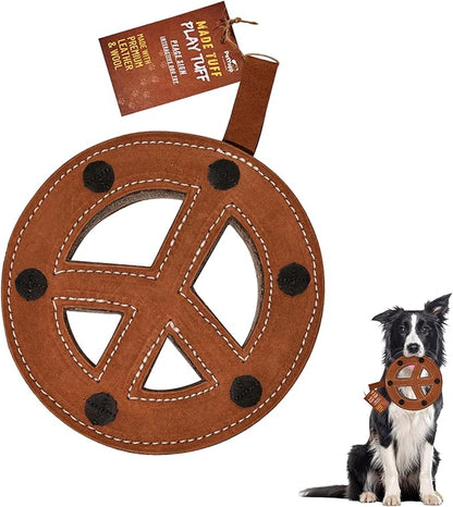 Peace Sign Leather Dog Toy for Aggressive Chewers - Extra Thick Wool, Stitched & Real Leather Dog Toy for Small, Medium & Large Dogs - Durable & Safe Chew Toys for Puppies