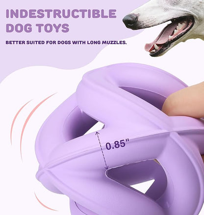 Dog Chew Toys for Aggressive Chewers, Natural Rubber/Interactive Dog Toy for Fetch & Tug, Indestructible Dog Toy - Anxiety Relief & Long Lasting & Training & Dishwasher Safe, Tough Dog Toy, Purple