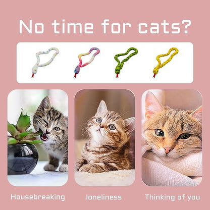 Andiker 2PCS Snake Cat Toys, 23.6 Inches Long Realistic Snake Shape Cat Plush Toys with Bite-Resistant Fabric Interactive Cats Toy for Indoor Cats to Bite Chew Keep Teeth Clean (Brown&Blue)