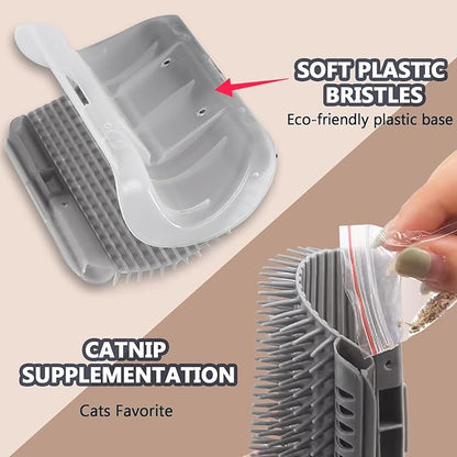 2 Pack Cat Self Groomer with Catnip Pouch Grey Cat Grooming Massage Brush Soft Cat Brush Cat Massager for Indoor Cats