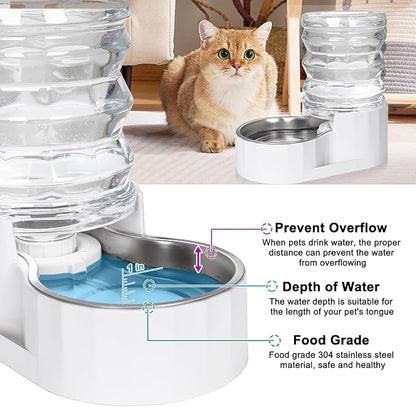 RIZZARI Dog Water Bowl Dispenser: 5L Large Stainless Steel Gravity Feeder - Remove Odor/Soften Water - Prevent Urinary Stones to Extend Lifespan - Leak-Proof - for Small to Medium-Sized Dogs and Cats
