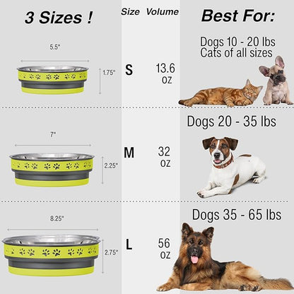 Loving Pets Corsa Dog Bowls- Stainless Steel Dog & Cat Bowls - Spill Proof Dog Food Bowl, Cat Bowl, Puppy Essentials & Pet Supplies Great for Home & Travel (Medium 20-35 lbs, Lightning Yellow)