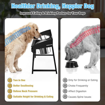 Bobbie & Laxi Elevated Dog Bowls for Large Dogs, 15-inch Tall Raised Dog Bowl Stand with Plastic Guard, Tilted Spill Proof Dog Bowl Design, Stainless Steel Food and Water Bowls for Mess-Free Floors