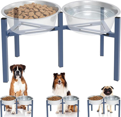 Adjustable Elevated Dog Bowl Stand, Metal Feeder Riser for Large Medium Dogs, Portable Travel Design, Slow Feeder Compatible (Without Bowls)