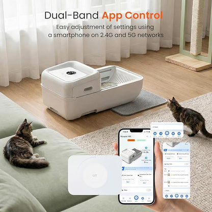 Open Top Self Cleaning Cat Litter Box, Automatic Litter Box for Multiple Cats with APP Control and Safety Protection