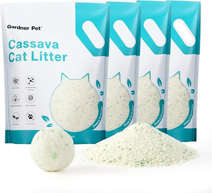 Gardner Pet Cassava Cat Litter, Tapioca Cat Litter, Odor Control | Low Dust | Natural Clumping Litter | Fast Absorption & Low Tracking Kitty Litter, Unscented with Deodorizing Pellets (9LBS*4)