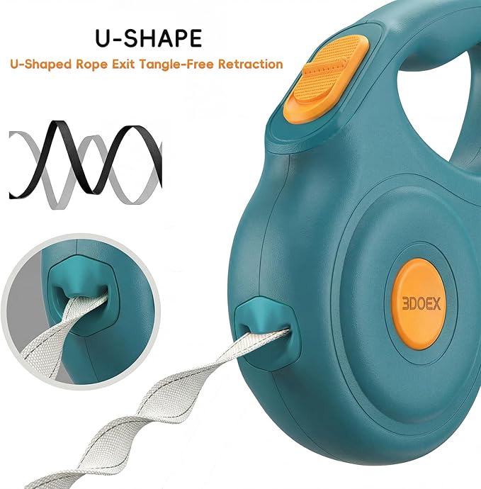Retractable Dog Leash 16FT for Small & Medium Dogs, Sturdy Heavy-Duty Nylon Tape with Secure Locking Carabiner & Poop Bag Holder, Smooth One-Hand Control, Anti-Slip Handle, Tangle-Free Design (Green)