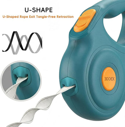Retractable Dog Leash 16FT for Small & Medium Dogs, Sturdy Heavy-Duty Nylon Tape with Secure Locking Carabiner & Poop Bag Holder, Smooth One-Hand Control, Anti-Slip Handle, Tangle-Free Design (Green)