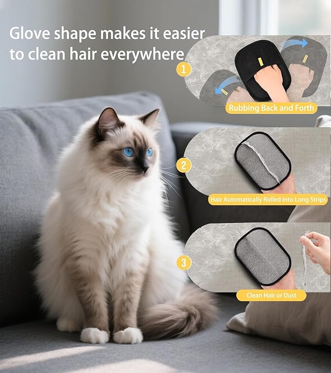 Pet Hair Removal Glove Thickened and Flea Brush,Upgraded Reusable Electrostatic Pet Hair Glove and Self-Cleaning Flea Comb with One-Touch Release,Hair Remover Tool Set for Couch, Carpet and Dogs,Cats