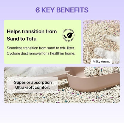 Michu Mixed Tofu Cat Litter, Flushable & Clumping Kitty Litter, Strong Odor Control, Low Tracking, Low Dust, 5.5Lb/88Oz, 1 Pack