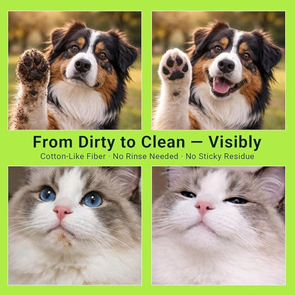 Pet Wipes for Dogs & Cats, Individually Wrapped Dog & Cat Wipes for Paws, Face & Body, Alcohol-Free Pet Grooming Wipes, 8"×8", 60 Count (20 Travel Packs)
