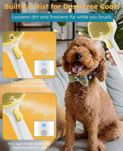 Cat Steam Brush for Cats & Dogs, Pet Steam Brush 3-in-1 with 2 Mist Modes, One-Touch Self Cleaning, Magnetic Safe Charging, Cat Hair Brush for Shedding, Dog Brush for Shedding, Yellow (Long Head)