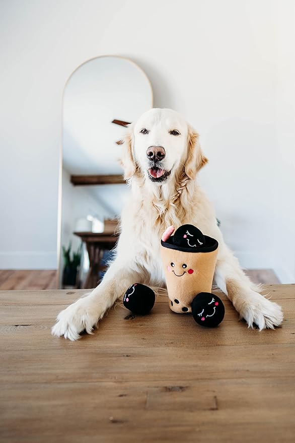 ZippyPaws Burrow- Interactive Dog & Puppy Toys for Boredom, Stimulating Pet Products to Keep them Busy, Hide & Seek Plush Dog Puzzles, Squeaky Enrichment for Small, Medium, & Large Dogs- Boba Milk Tea