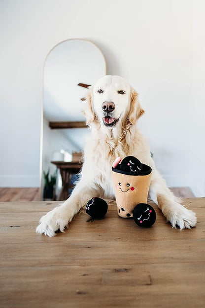 ZippyPaws Burrow- Interactive Dog & Puppy Toys for Boredom, Stimulating Pet Products to Keep them Busy, Hide & Seek Plush Dog Puzzles, Squeaky Enrichment for Small, Medium, & Large Dogs- Boba Milk Tea