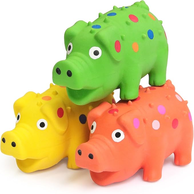 4" Squeaky Pig Dog Toys 3-Pack, Mini Latex Dog Toys Puppy Durable Chew Toys Little Piggy for Small, Medium Dogs Fetch Interactive Play