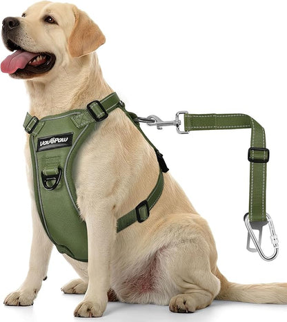 VavoPaw Dog Seat Belt Harness for Car, Dog Car Harness Adjustable Mesh Breathable & Dogs Seatbelt Safety Tether with Elastic Bungee for Small Medium Large Pets(Army Green, L)